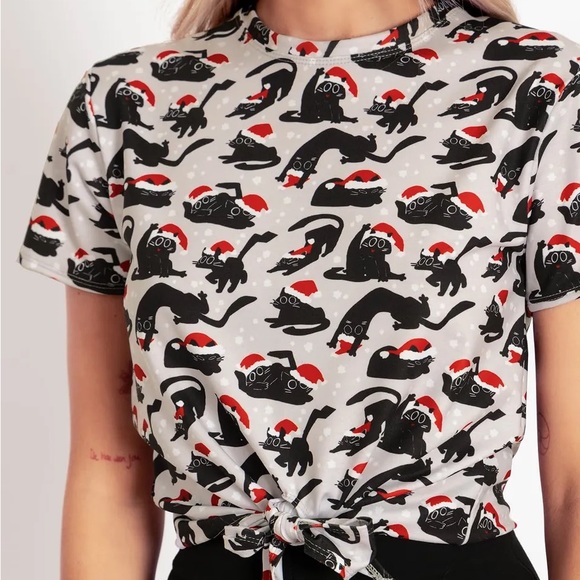 Blackmilk “CATS IN HATS TIE FRONT TEE” Size Medium M NWT Xmas Christmas - Picture 13 of 13